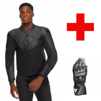 1 + 1 COMBO DAINESE IPERATTIVA NERA + GUANTO DRUID FLUO,Giacca Pelle Dainese