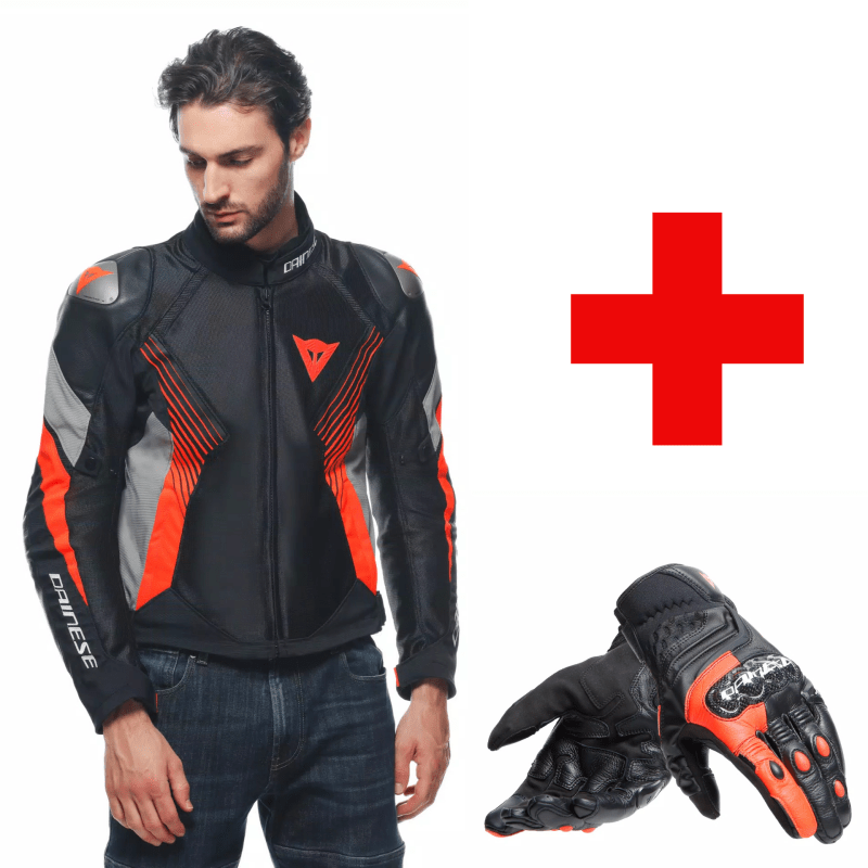 1 + 1 COMBO DAINESE SUPER RIDER + GUANTO CARBON SHORT,Giacca Tessuto DAINESE